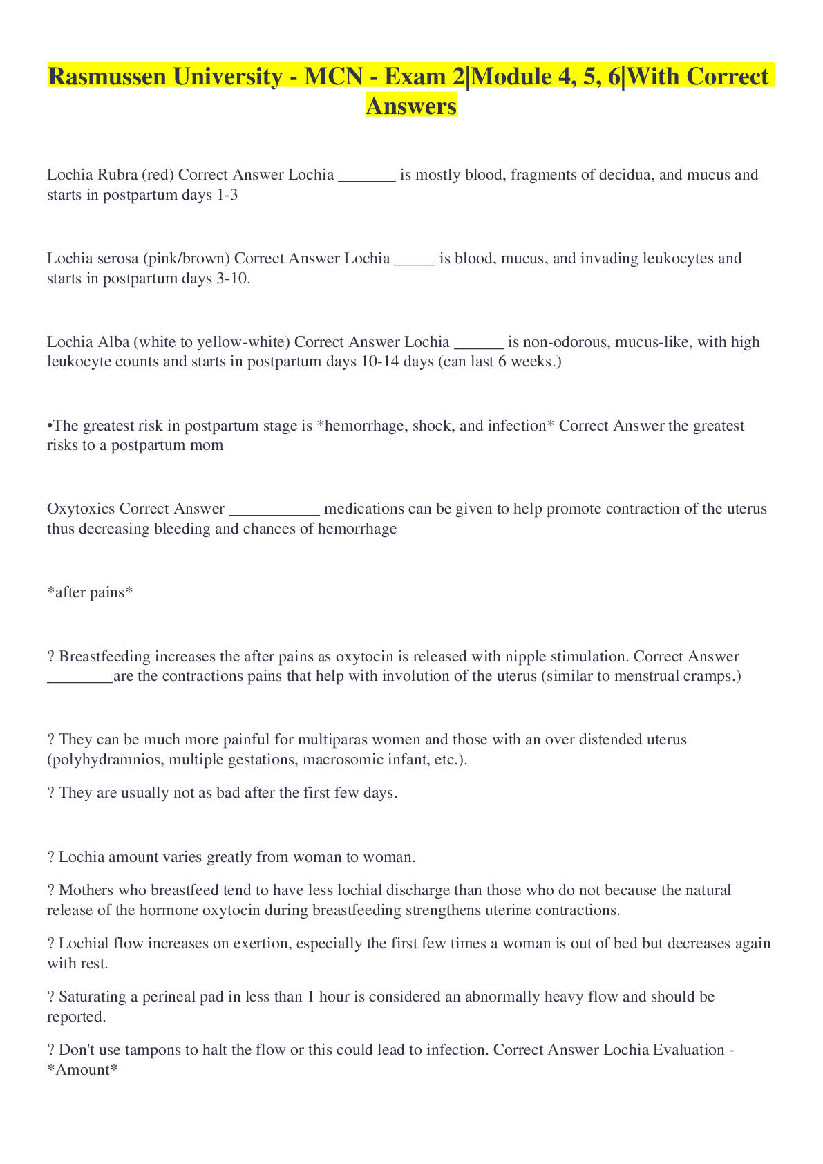 Preview image for Rasmussen University - MCN - Exam 2|Module 4, 5, 6|With Correct Answers